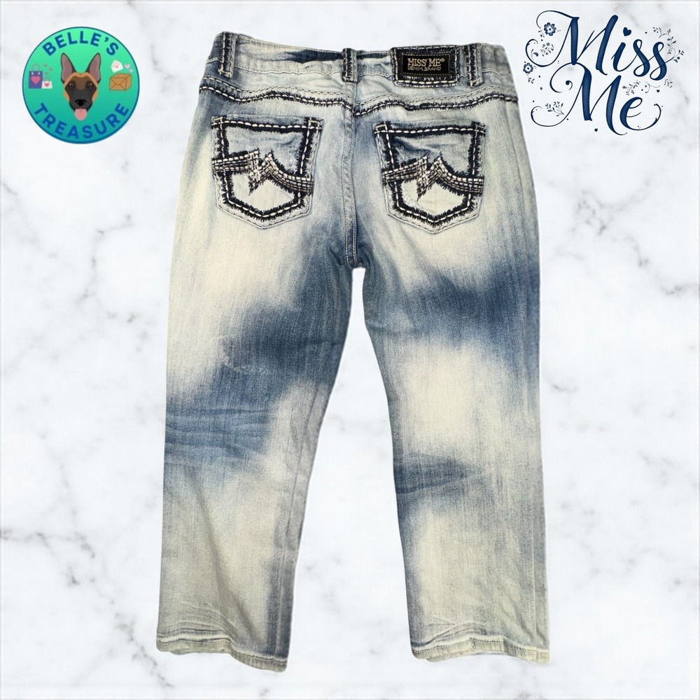 Miss Me Jeans Boyfriend Capri Womens 27 Embellished Pockets Distressed Acid Wash
